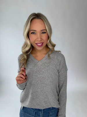 Oh So Cozy V-Neck Sweater - Charcoal