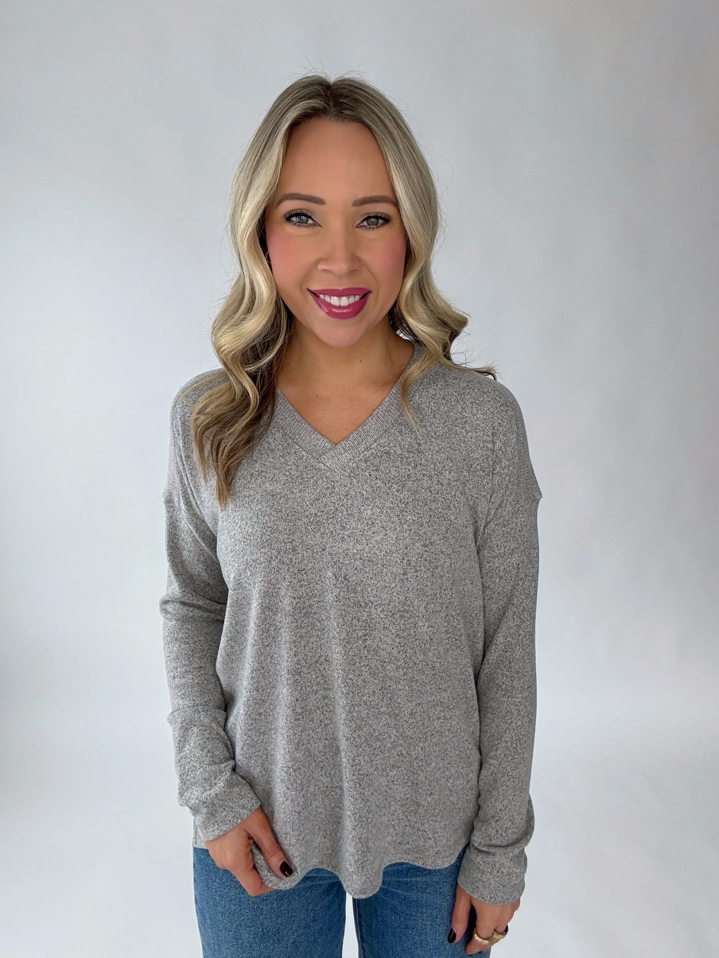 Oh So Cozy V-Neck Sweater - Charcoal
