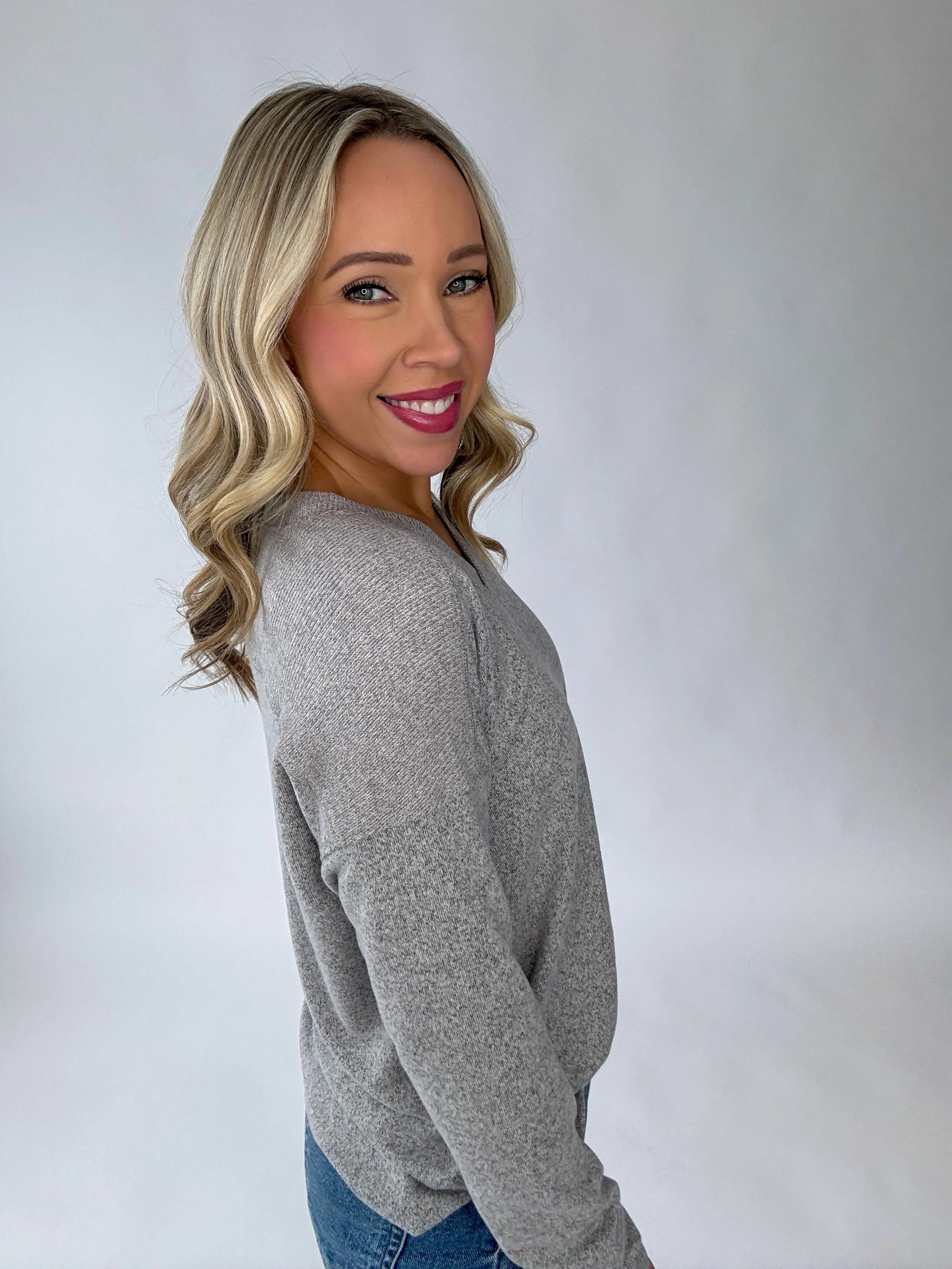 Oh So Cozy V-Neck Sweater - Charcoal