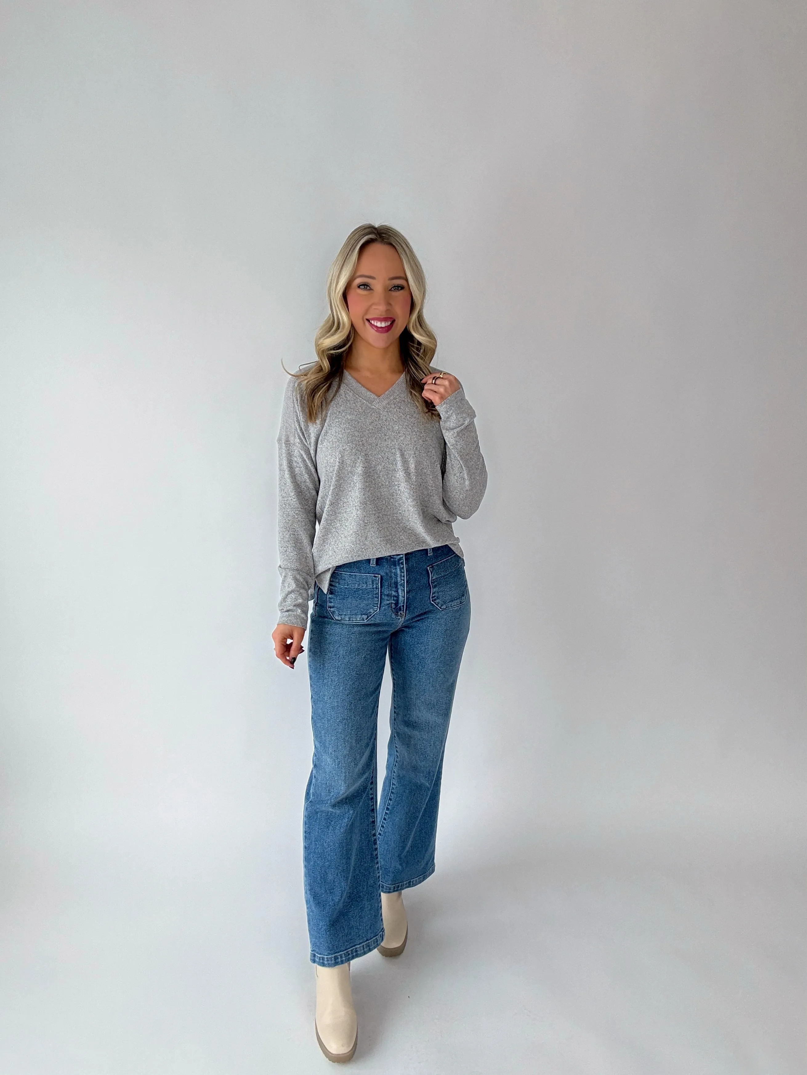 Oh So Cozy V-Neck Sweater - Charcoal