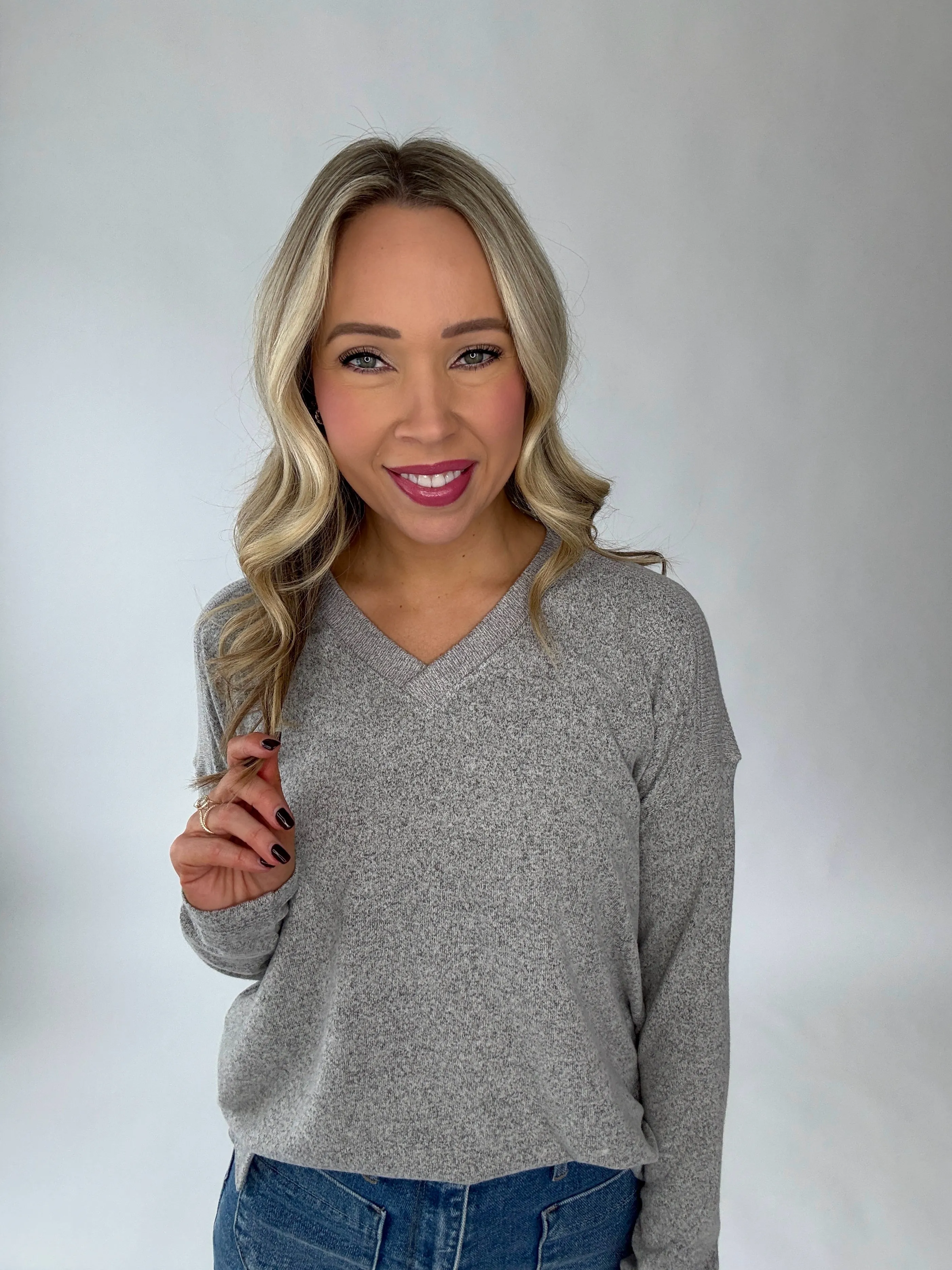 Oh So Cozy V-Neck Sweater - Charcoal