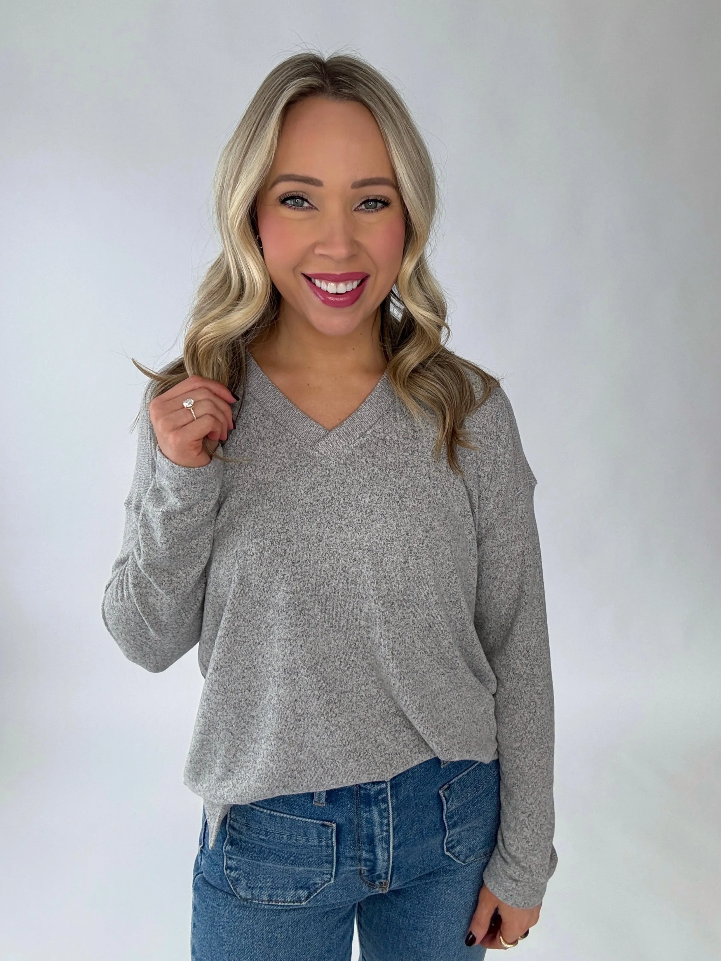 Oh So Cozy V-Neck Sweater - Charcoal