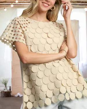 On the Dot Mixed Polka Dot Lace Top in Light Tan - Misses and Curvy