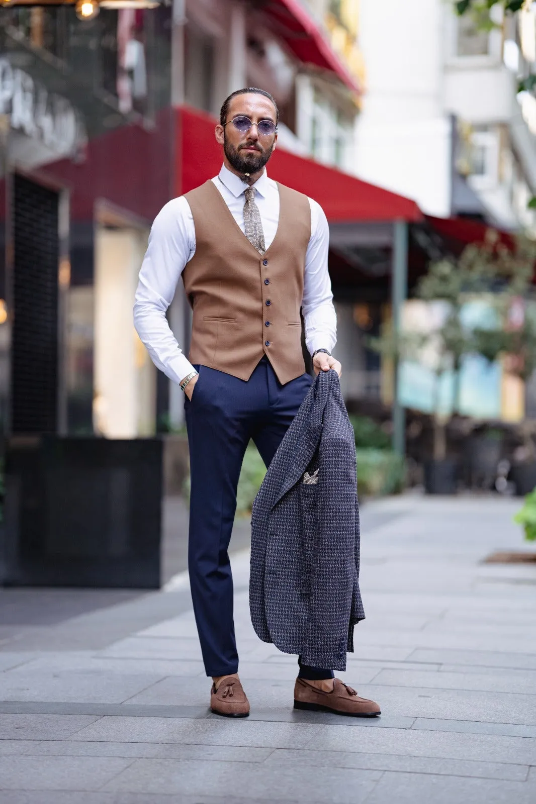 Paris Navy Blue Slim Fit Peak Lapel 3 Piece Combined Suit