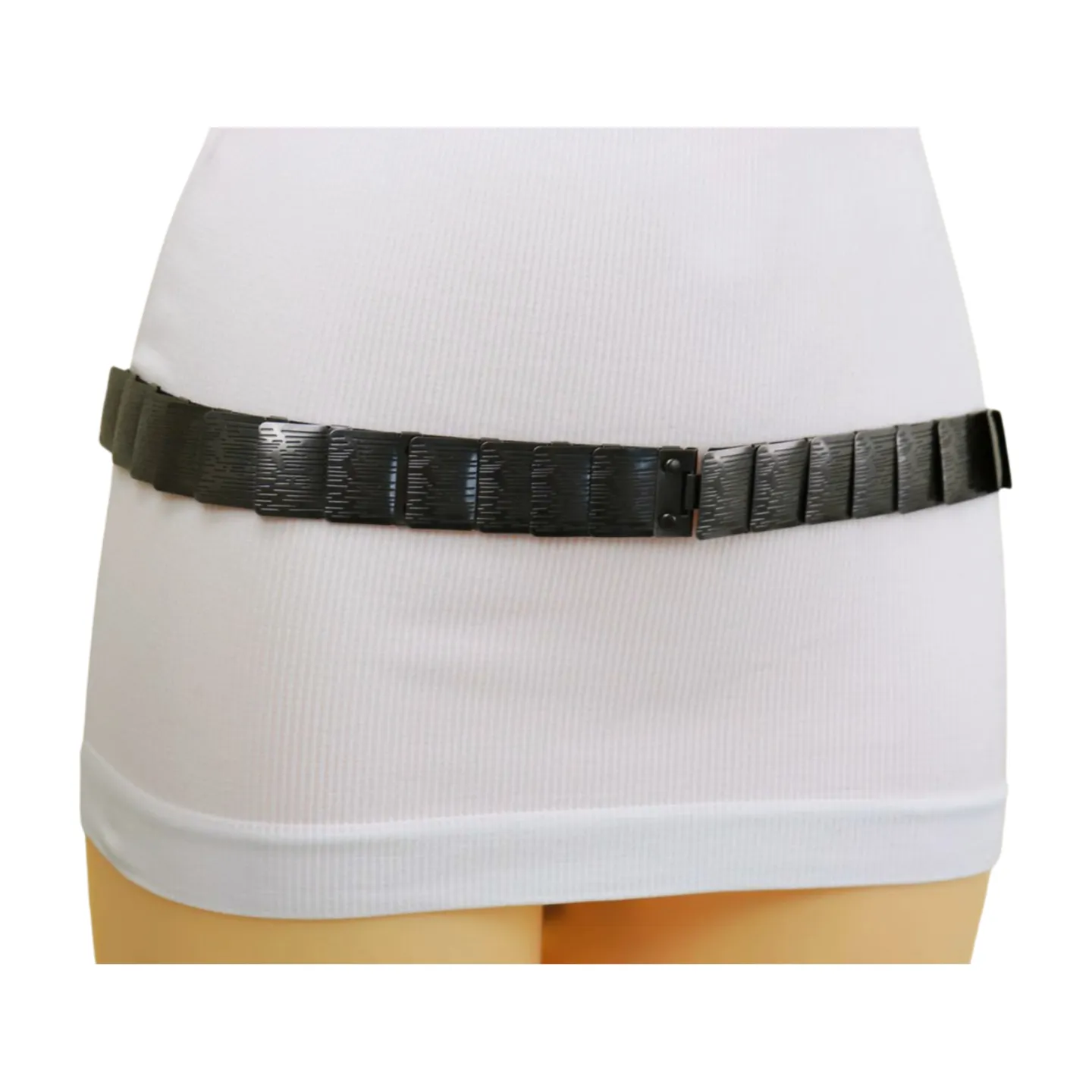 Pewter Black Color Metal Elastic Waistband Skinny Belt Size S M