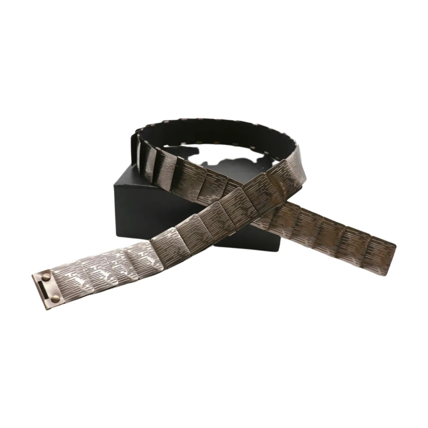 Pewter Black Color Metal Elastic Waistband Skinny Belt Size S M