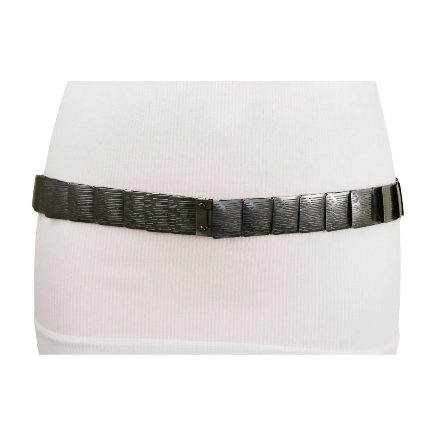 Pewter Black Color Metal Elastic Waistband Skinny Belt Size S M