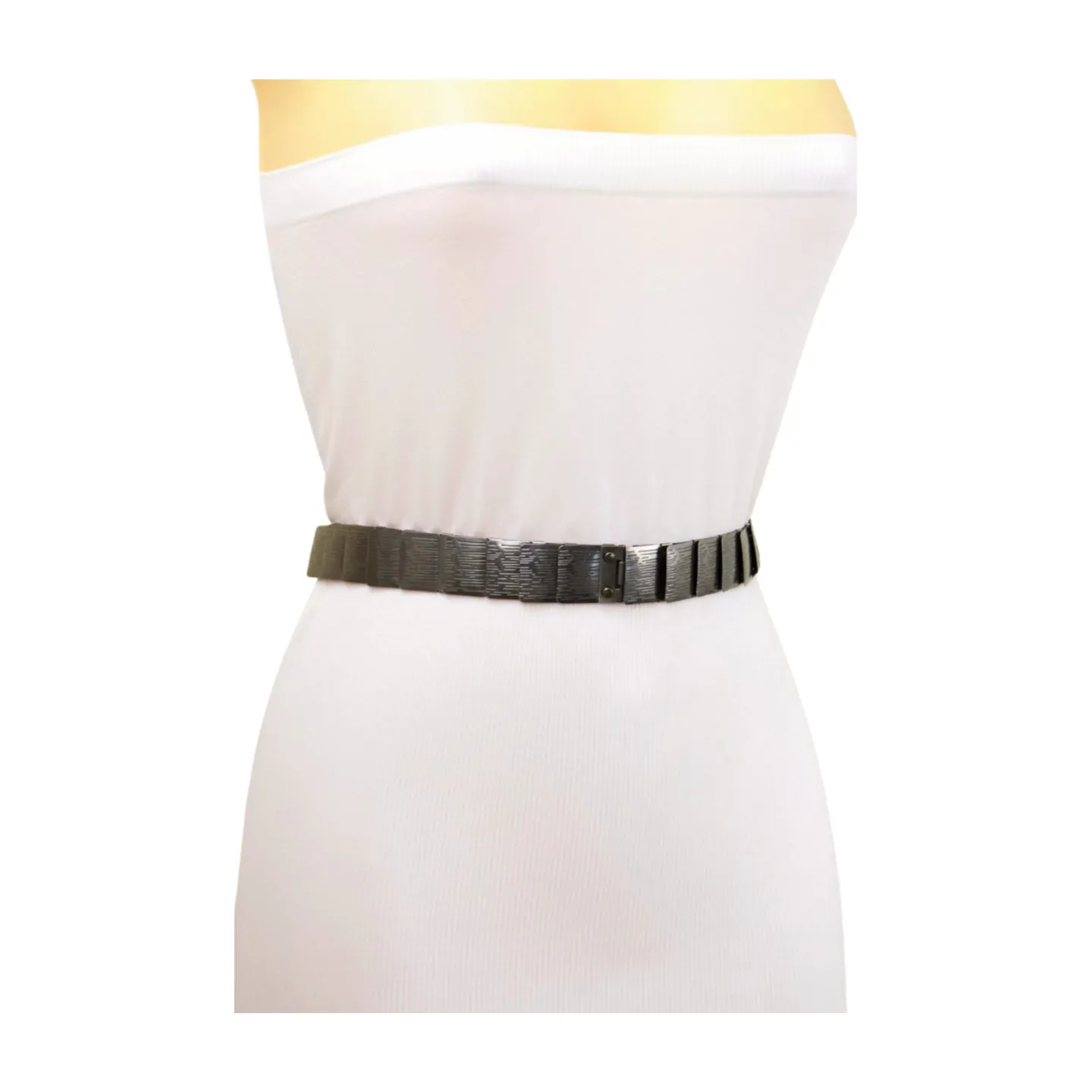 Pewter Black Color Metal Elastic Waistband Skinny Belt Size S M