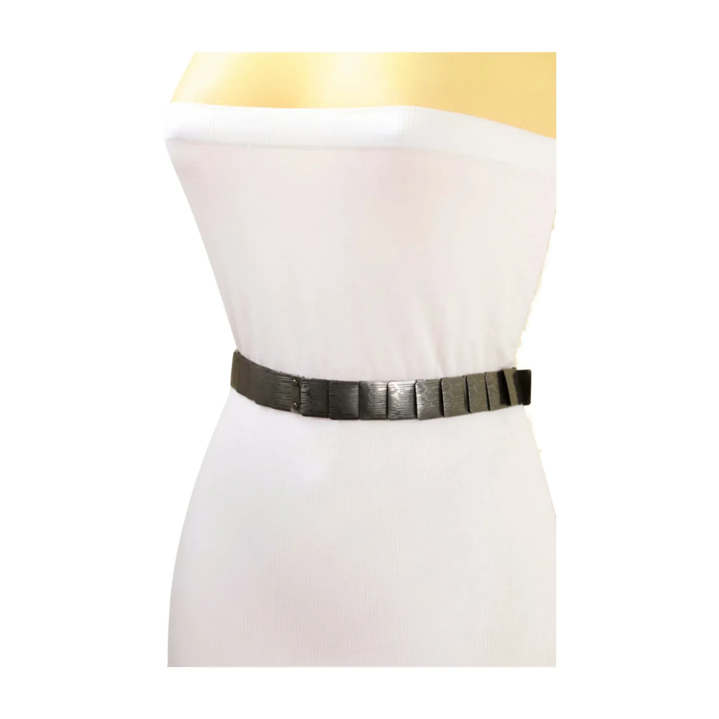 Pewter Black Color Metal Elastic Waistband Skinny Belt Size S M