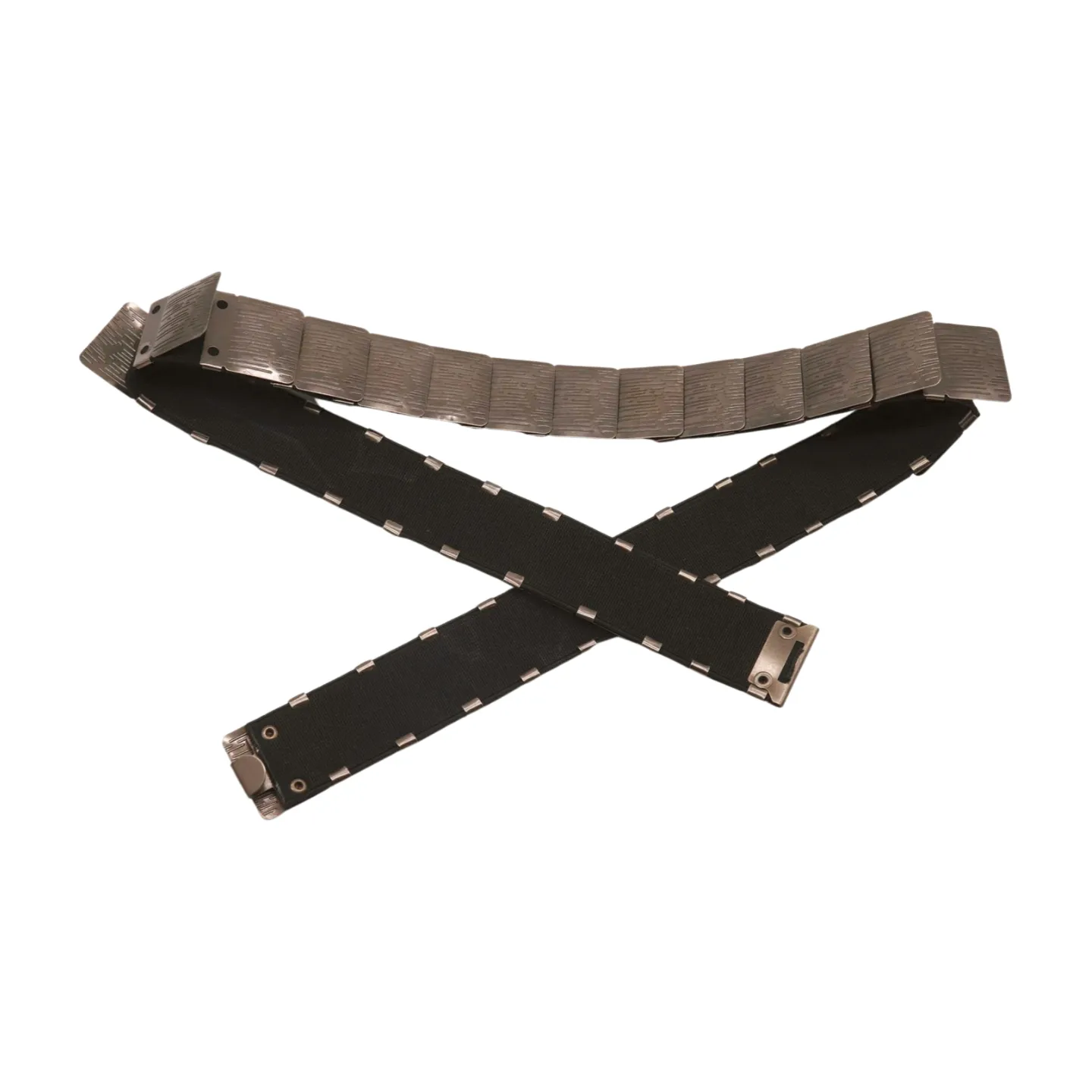 Pewter Black Color Metal Elastic Waistband Skinny Belt Size S M