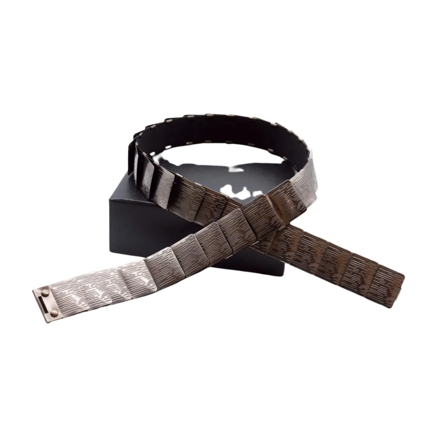 Pewter Black Color Metal Elastic Waistband Skinny Belt Size S M