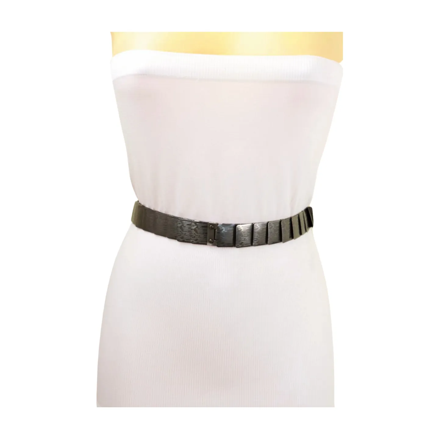 Pewter Black Color Metal Elastic Waistband Skinny Belt Size S M