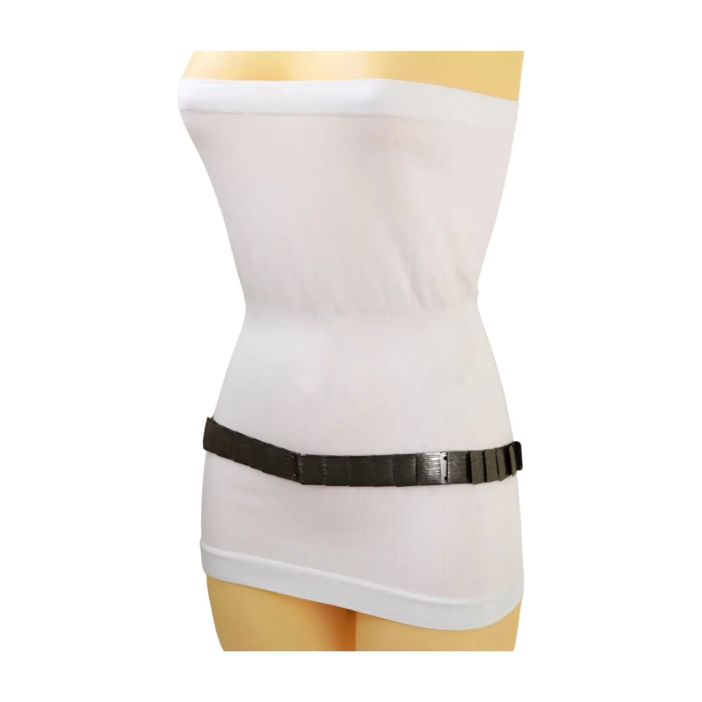 Pewter Black Color Metal Elastic Waistband Skinny Belt Size S M