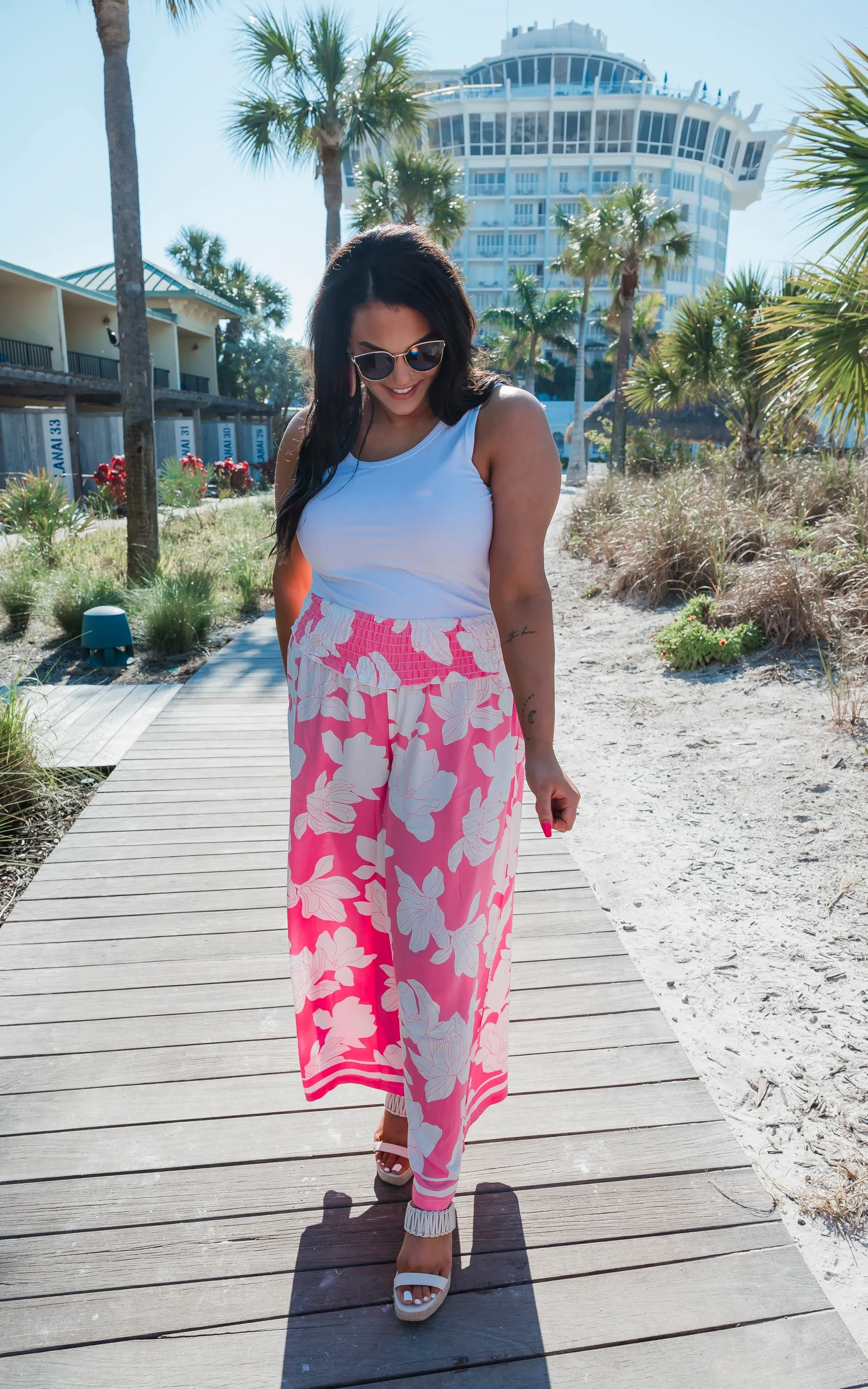 Pink Botantic Boarder Print Rayon Pants - Final Sale