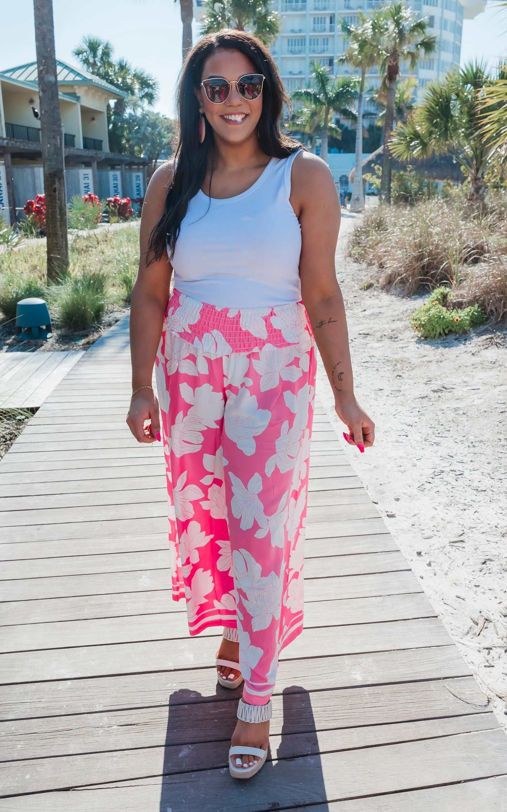 Pink Botantic Boarder Print Rayon Pants - Final Sale