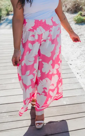 Pink Botantic Boarder Print Rayon Pants - Final Sale