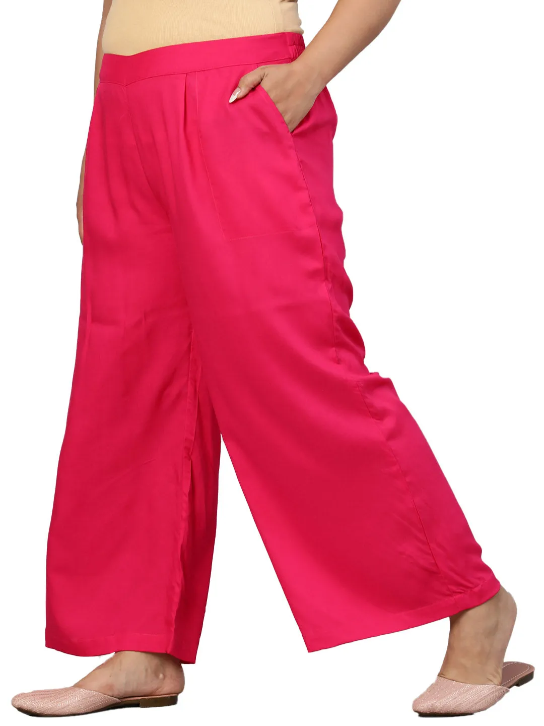 Pink Solid Rayon Palazzo