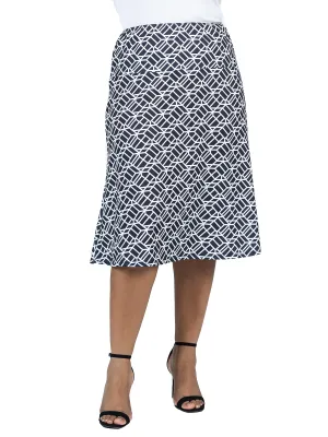 Plus Size Black Geometric Print Comfortable Elastic Waist Knee Length Skirt