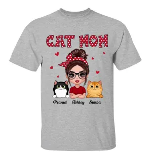 Polka Dot Pattern Doll Cat Mom Gift For Cat Lovers Personalized Shirt