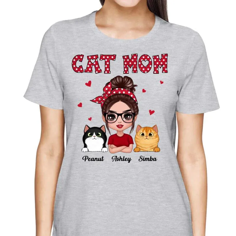 Polka Dot Pattern Doll Cat Mom Gift For Cat Lovers Personalized Shirt