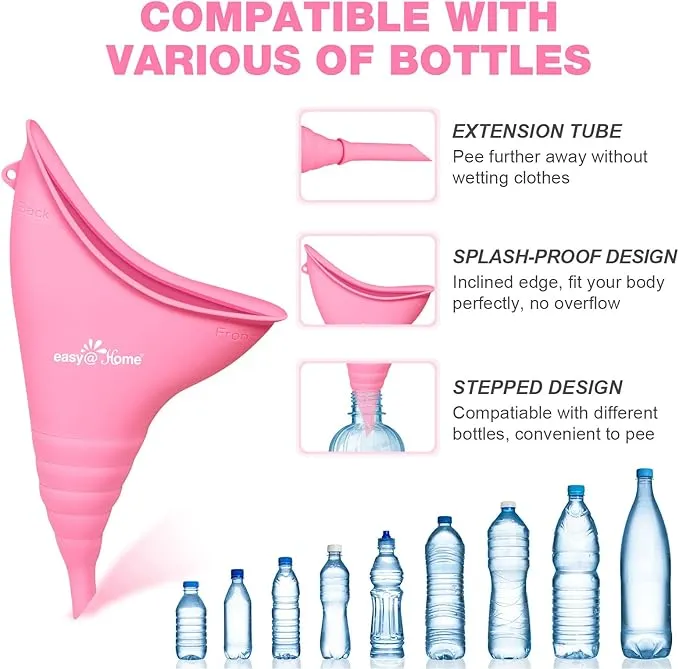 Portable Female Urination Device for Women: Easy@Home Silicone Female Urinal Pee Funnel Standing Up to Pee Urine Peeing Cup Reusable for Travel | Camping | Boating | Outdoor | Hiking Pink EUD408