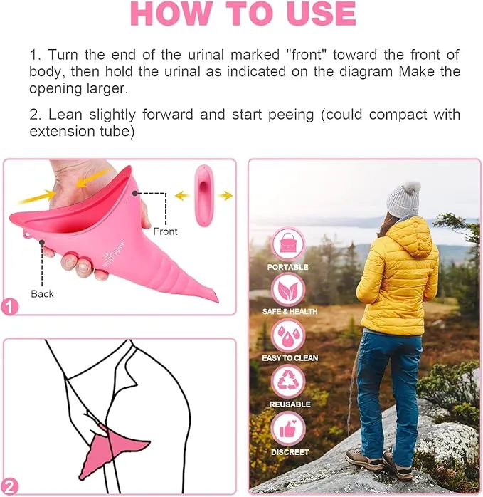 Portable Female Urination Device for Women: Easy@Home Silicone Female Urinal Pee Funnel Standing Up to Pee Urine Peeing Cup Reusable for Travel | Camping | Boating | Outdoor | Hiking Pink EUD408