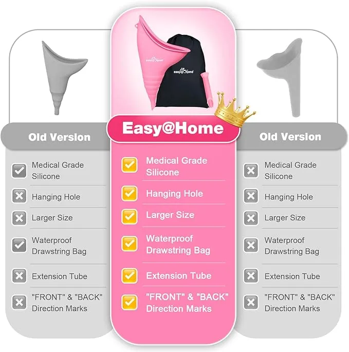 Portable Female Urination Device for Women: Easy@Home Silicone Female Urinal Pee Funnel Standing Up to Pee Urine Peeing Cup Reusable for Travel | Camping | Boating | Outdoor | Hiking Pink EUD408