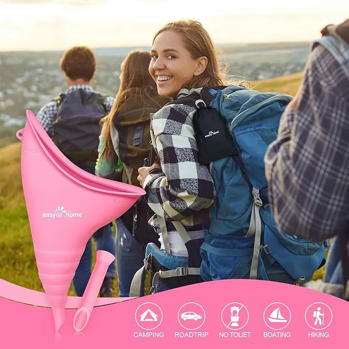 Portable Female Urination Device for Women: Easy@Home Silicone Female Urinal Pee Funnel Standing Up to Pee Urine Peeing Cup Reusable for Travel | Camping | Boating | Outdoor | Hiking Pink EUD408