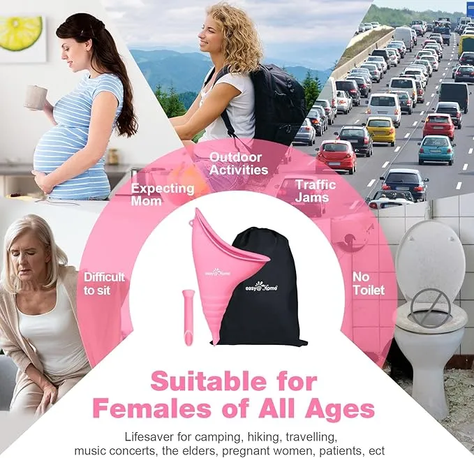 Portable Female Urination Device for Women: Easy@Home Silicone Female Urinal Pee Funnel Standing Up to Pee Urine Peeing Cup Reusable for Travel | Camping | Boating | Outdoor | Hiking Pink EUD408