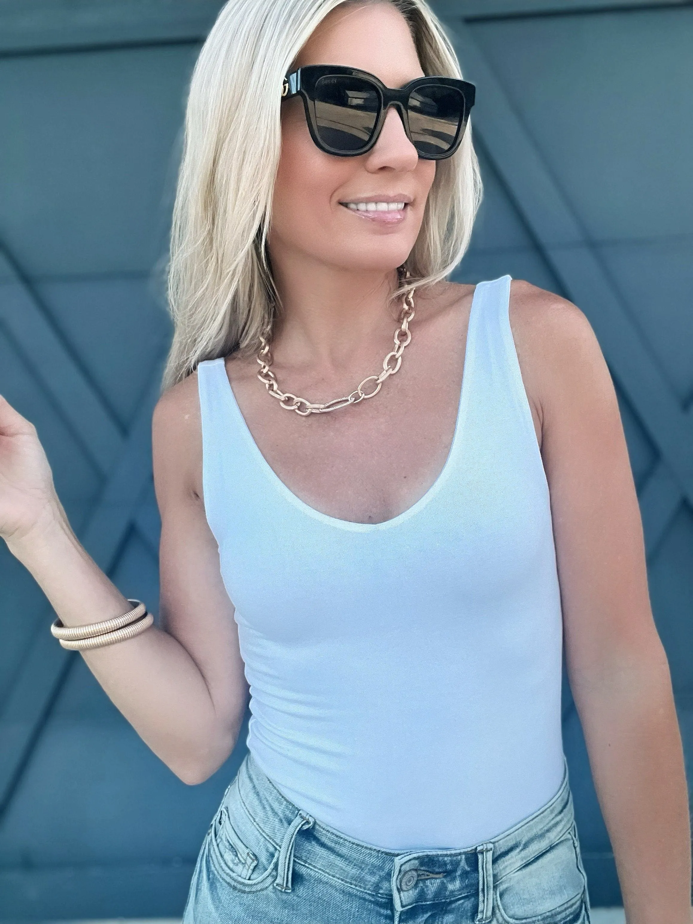 Premium Rayon V-Neck Tank In White