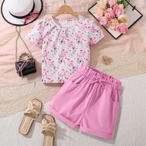 Print short-sleeved tops and shorts two-piece suit