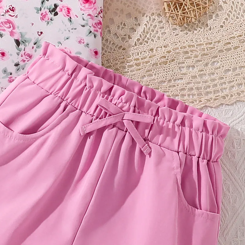 Print short-sleeved tops and shorts two-piece suit