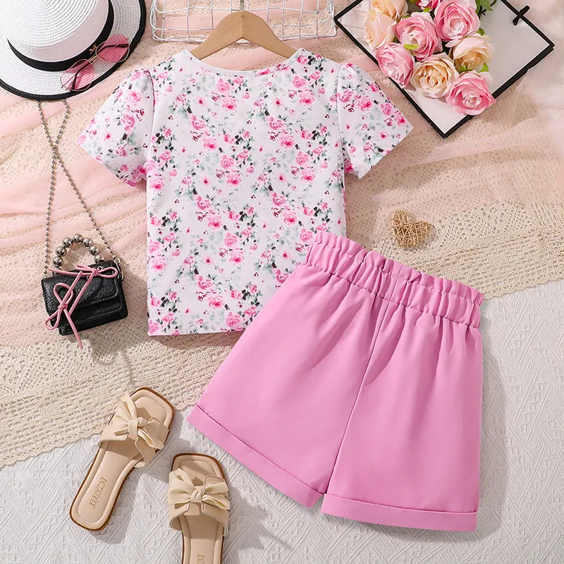 Print short-sleeved tops and shorts two-piece suit