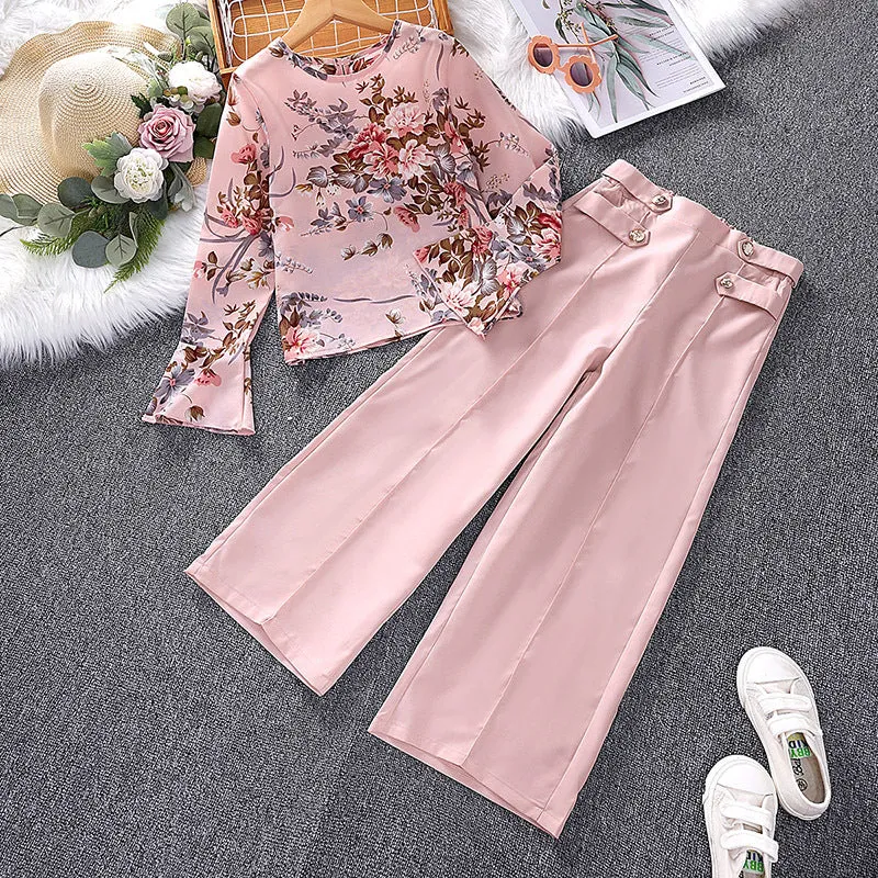 Printed long-sleeved tops and trousers two-piece suits FD