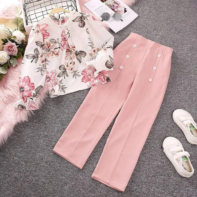 Printed long-sleeved tops and trousers two-piece suits FD