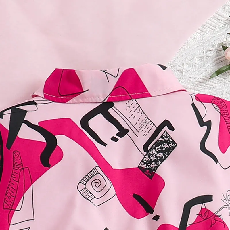 Printed short-sleeved shirt skirt pants two-piece suit