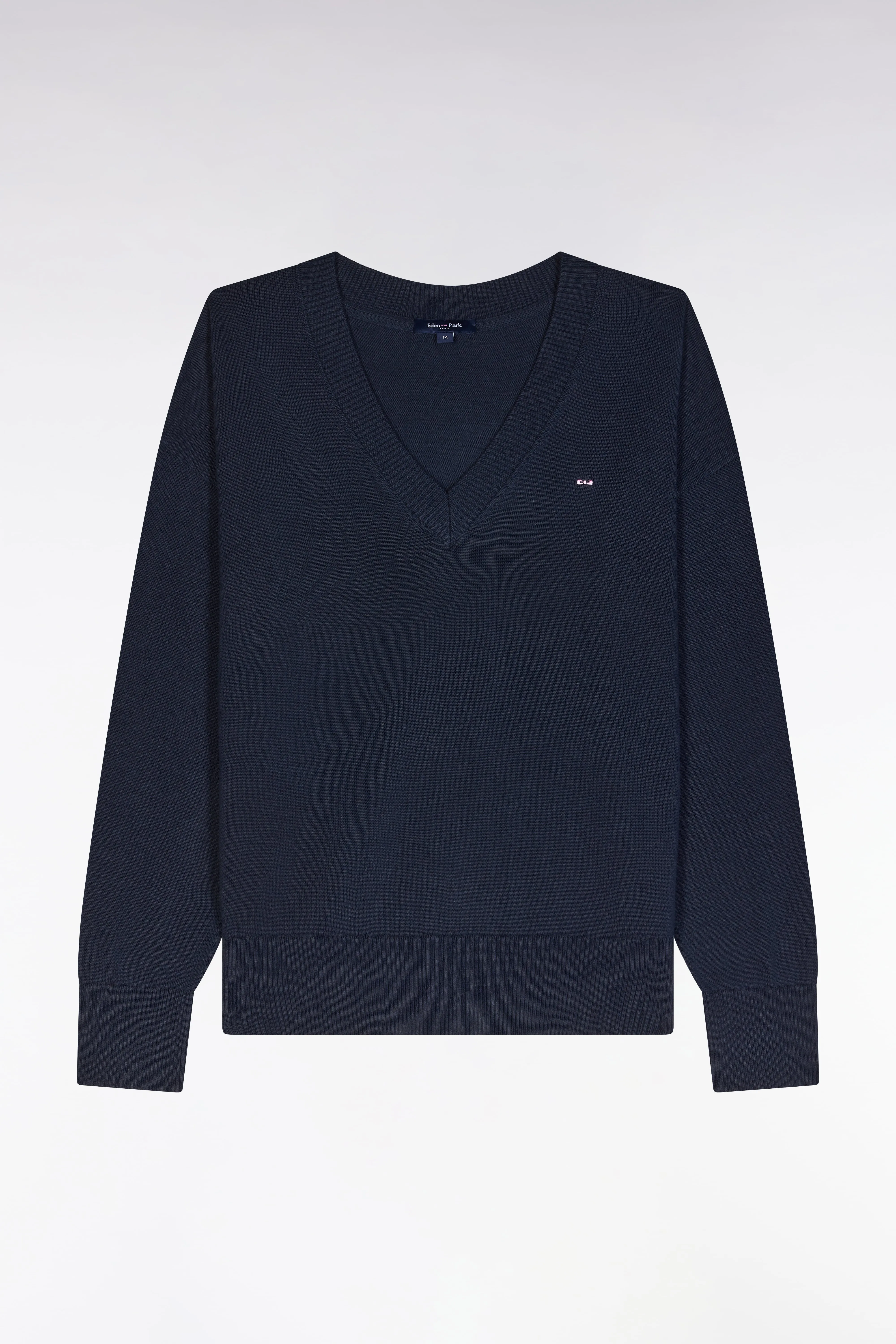 Pull col V en coton marine coupe décontractée