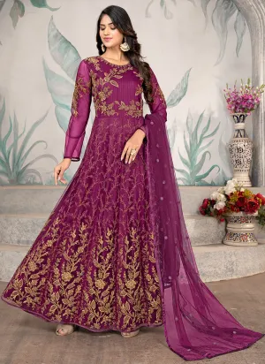 Purple Embroidery Wedding Anarkali Suit