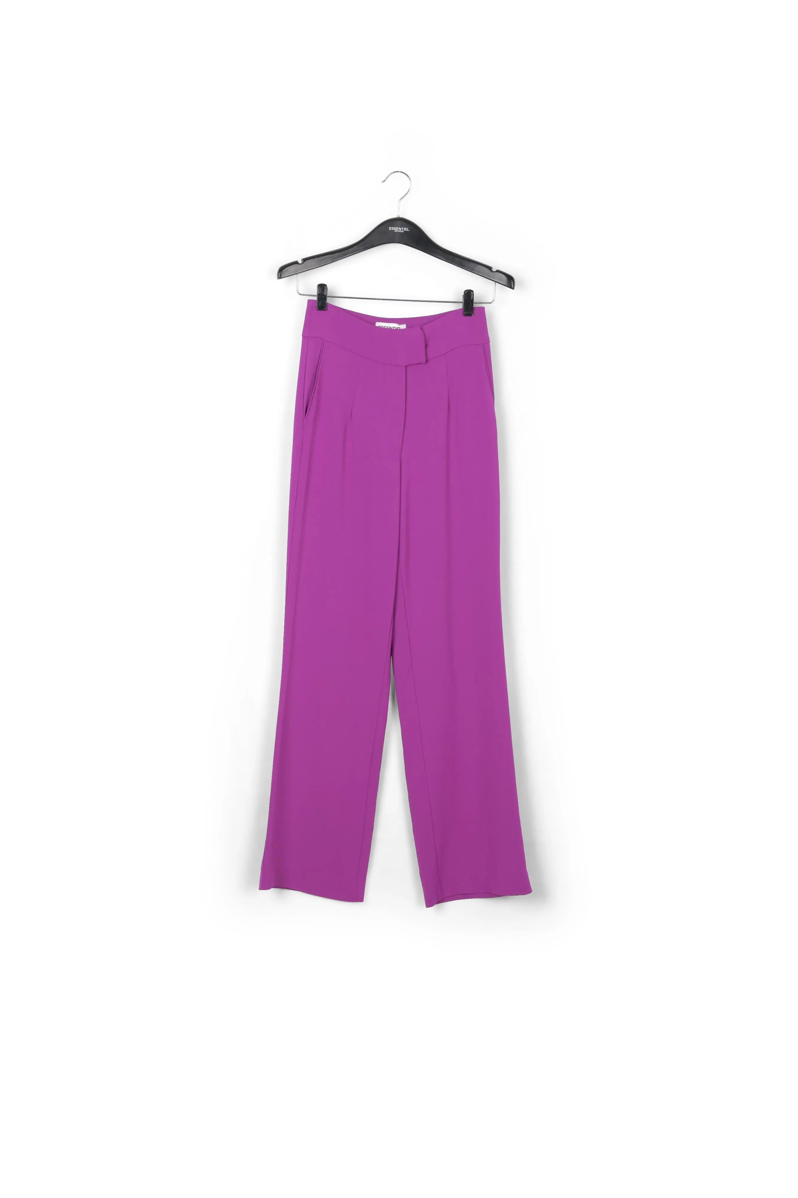 Purple viscose-satin straight-leg pants