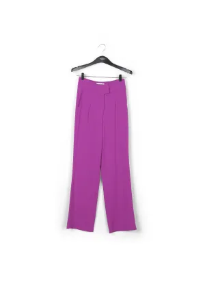 Purple viscose-satin straight-leg pants