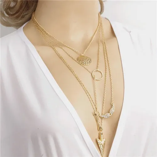 Raven Multi layer Coin Tassel Feather Choker Necklaces