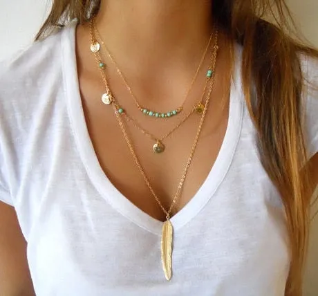 Raven Multi layer Coin Tassel Feather Choker Necklaces