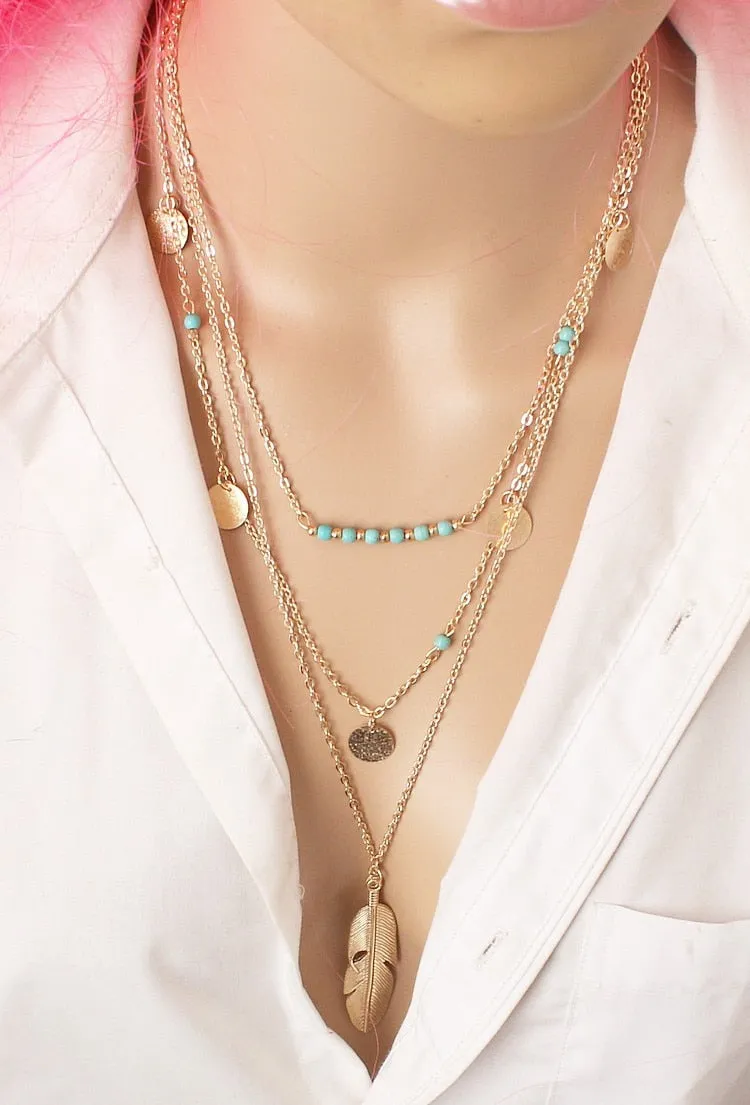 Raven Multi layer Coin Tassel Feather Choker Necklaces