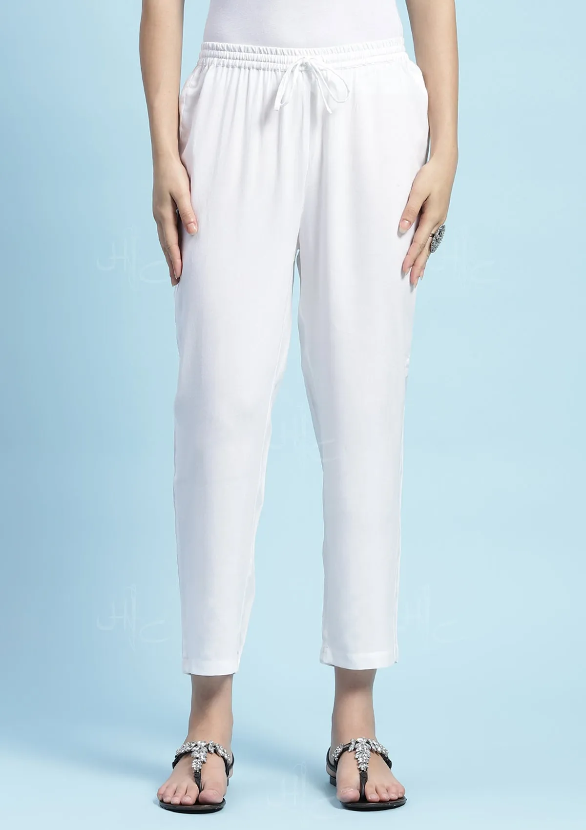 Rayon Solid Women's Pants - White