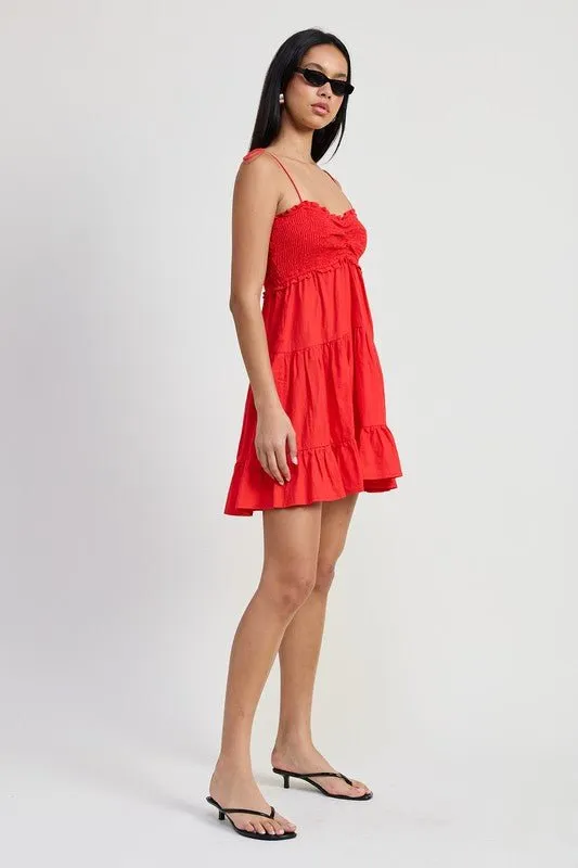Red Smocked Ruffle Dress
