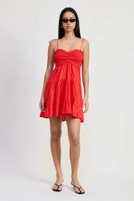 Red Smocked Ruffle Dress