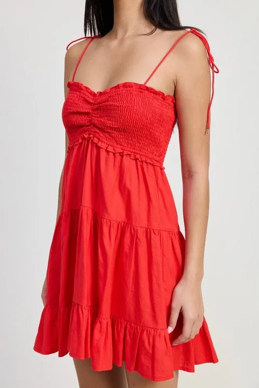 Red Smocked Ruffle Dress