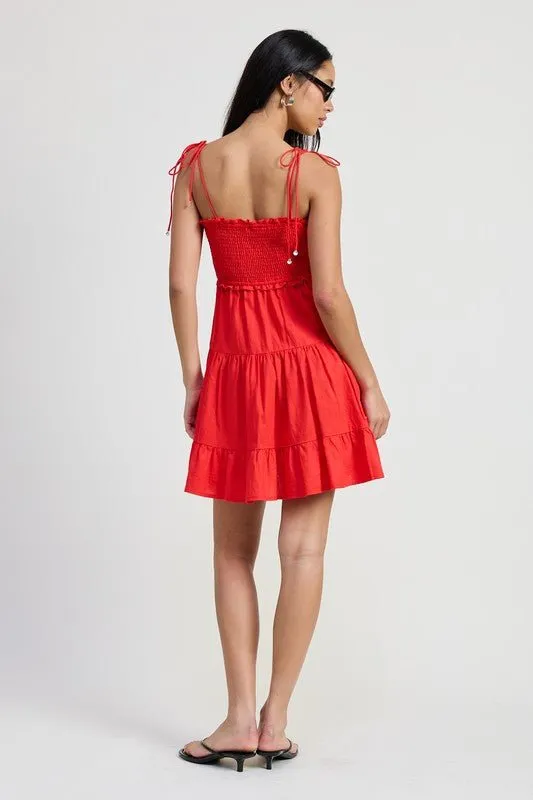 Red Smocked Ruffle Dress