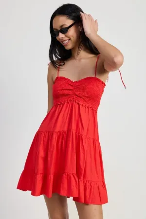 Red Smocked Ruffle Dress