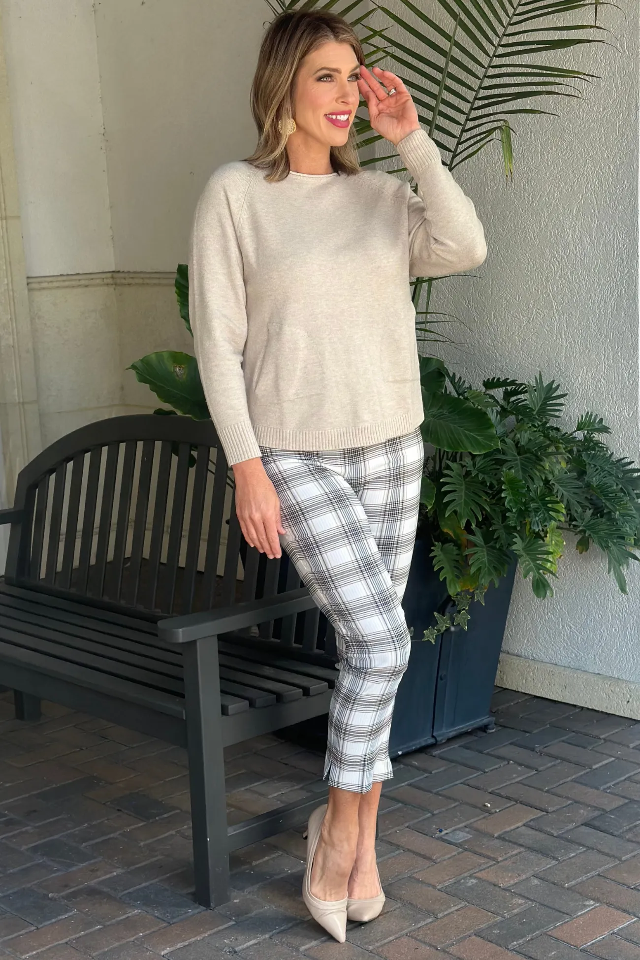 Renuar Recognition Plaid Pull-On Ankle Pants